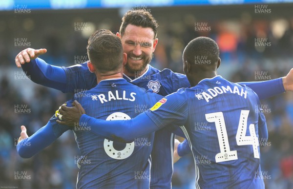 290220 - Cardiff City v Brentford, Sky Bet Championship - Sean Morrison of Cardiff City congratulates Joe Ralls of Cardiff City after he scores Cardiff's second goal