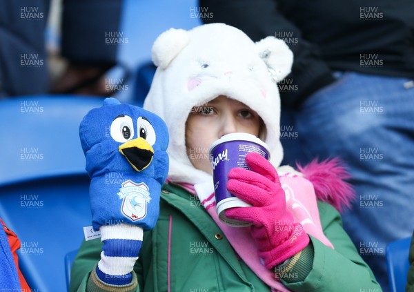 290220 - Cardiff City v Brentford, Sky Bet Championship - A young Cardiff City fan waits for the start of the match