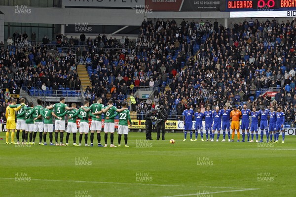 101118 - Cardiff City v Brighton & Hove Albion, Premier League - Players and officials from both sides observe a minutes silence in Remembrance before the match