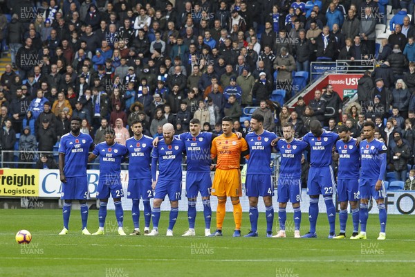 101118 - Cardiff City v Brighton & Hove Albion, Premier League - Cardiff City players observe a minutes silence in Remembrance before the match