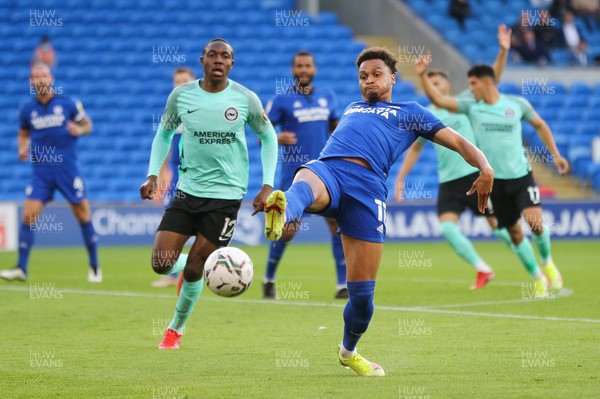 240821 - Cardiff City v Brighton and Hove Albion, EFL Carabao Cup - Josh Murphy of Cardiff City looks to break through the Brighton defence