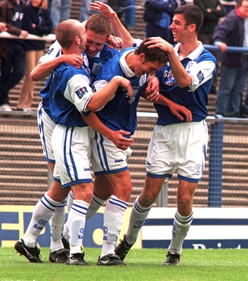 031098 - Cardiff City v Brighton and Hove Albion - League Division 3 -  Kevin Nugent of Cardiff (2nd left) celebrates his goal 