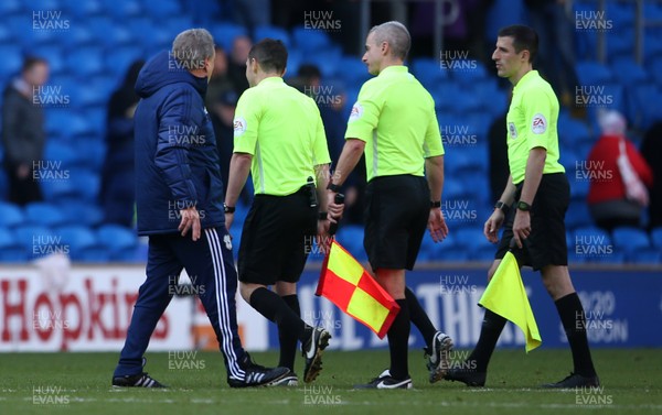 101119 - Cardiff City v Bristol City - SkyBet Championship - Cardiff City Manager Neil Warnock has a word with referee Tony Harrington