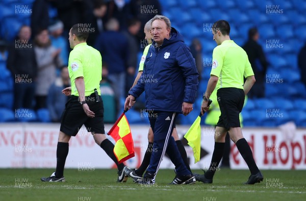 101119 - Cardiff City v Bristol City - SkyBet Championship - Cardiff City Manager Neil Warnock has a word with referee Tony Harrington