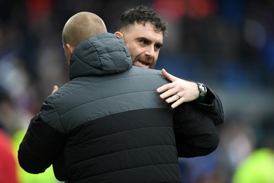 150225 - Cardiff City v Bristol City - Sky Bet Championship - Omar Riza, Cardiff City Manager with Liam Manning, Bristol City Manager