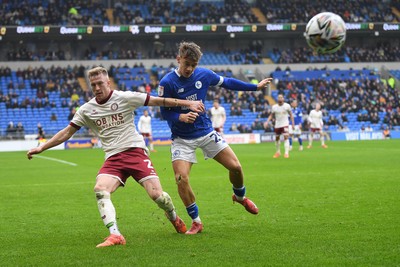 150225 - Cardiff City v Bristol City - Sky Bet Championship - Will Alves of Cardiff City is challenged by Ross McCrorie of Bristol City