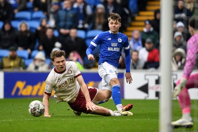 150225 - Cardiff City v Bristol City - Sky Bet Championship - Cian Ashford of Cardiff City plays the ball to Yousef Salech who scores the equalising goal