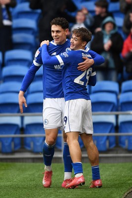 150225 - Cardiff City v Bristol City - Sky Bet Championship - Yousef Salech of Cardiff City celebrates scoring a goal with team mates