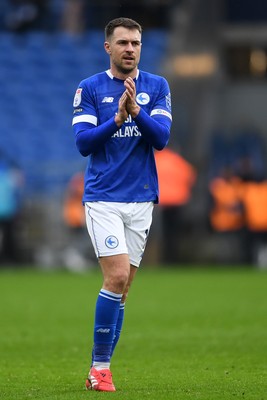 150225 - Cardiff City v Bristol City - Sky Bet Championship - Aaron Ramsey of Cardiff City applauding fans at full time