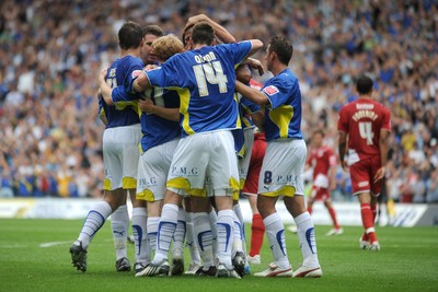 23.08.09 - Cardiff City v Bristol City - Coca-Cola Championship - Cardiff City players celebrate Jamie McCombe of Bristol City's own goal. 