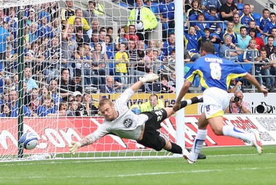 23.08.09 - Cardiff City v Bristol City, Coca Cola Championship -  Bristol's keeper Dean Gerken fails to keep the ball out of the net as Cardiff take the lead 1-0  