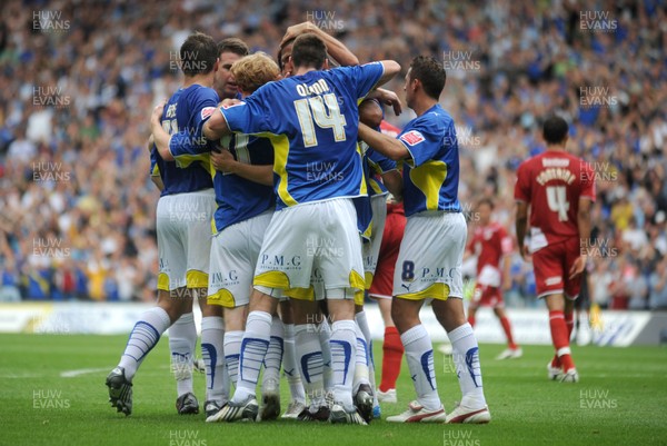 23.08.09 - Cardiff City v Bristol City - Coca-Cola Championship - Cardiff City players celebrate Jamie McCombe of Bristol City's own goal. 