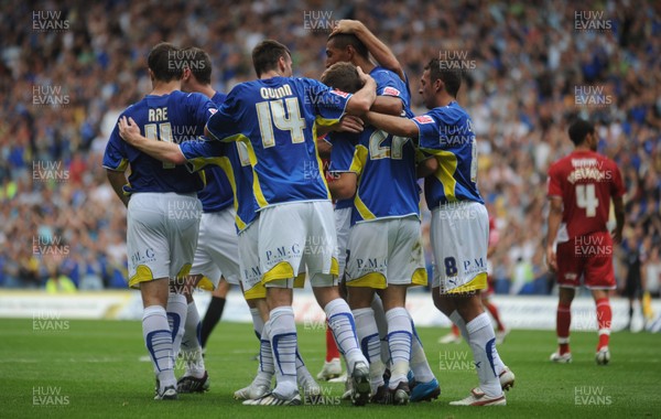 23.08.09 - Cardiff City v Bristol City - Coca-Cola Championship - Cardiff City players celebrate Jamie McCombe of Bristol City's own goal. 