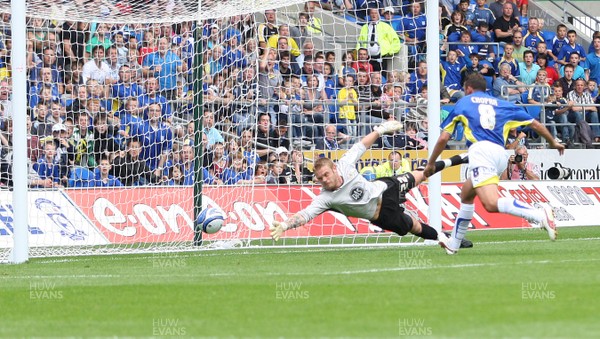 23.08.09 - Cardiff City v Bristol City, Coca Cola Championship -  Bristol's keeper Dean Gerken fails to keep the ball out of the net as Cardiff take the lead 1-0  
