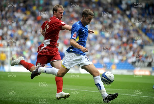 23.08.09 - Cardiff City v Bristol City - Coca-Cola Championship - Adam Matthews of Cardiff City gets past Brian Wilson of Bristol City. 