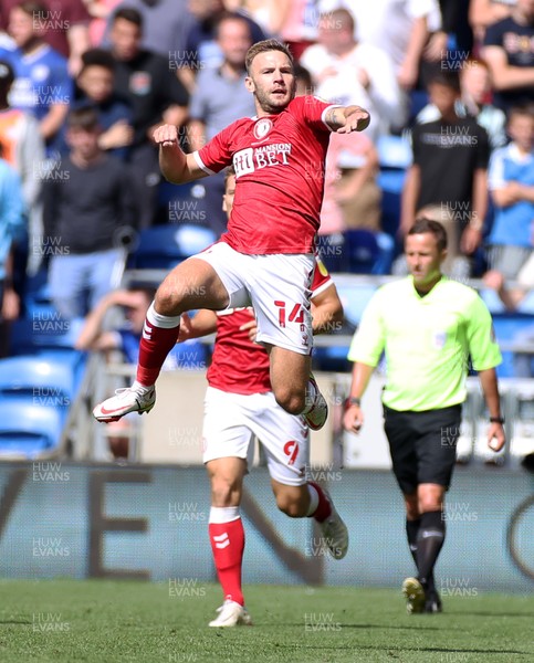 280821 - Cardiff City v Bristol City - SkyBet Championship - Andreas Weimann of Bristol City celebrates scoring a goal in the first half