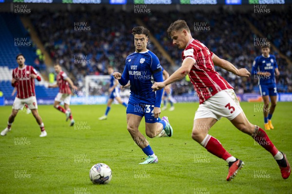 281023 - Cardiff City v Bristol City - Sky Bet Championship - Ollie Tanner of Cardiff City in action against Cameron Pring of Bristol City