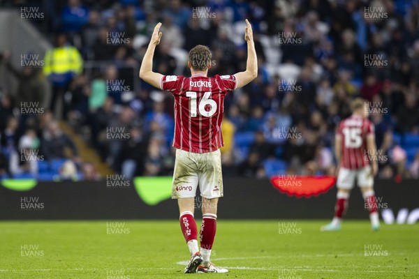 281023 - Cardiff City v Bristol City - Sky Bet Championship - Rob Dickie of Bristol City reacts to a refereeing decision 