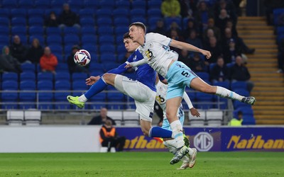 040325 Cardiff City v Burnley, EFL Sky Bet Championship - Yousef Salech of Cardiff City hits the post with this effort as he beats Maxime Esteve of Burnley