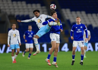 040325 Cardiff City v Burnley, EFL Sky Bet Championship - Lucas Pires of Burnley and Rubin Colwill of Cardiff City compete for the ball