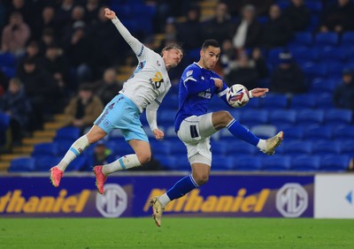 040325 Cardiff City v Burnley, EFL Sky Bet Championship - Anwar El Ghazi of Cardiff City and Connor Roberts of Burnley compete for the ball