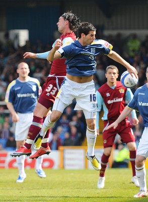 13.04.09 - Championship Football -  Cardiff City v Burnley -  Cardiff's Joe Ledley and Burnley's Chris Eagles compete 