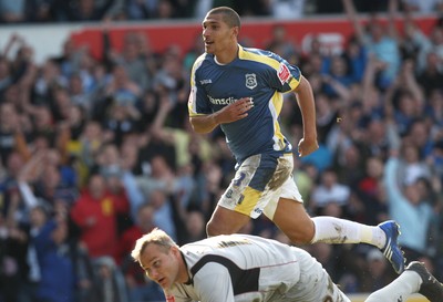 13.04.09.. Cardiff City v Burnley, Coca Cola Championship -  Cardiff's Jay Bothroyd puts the ball past Burnley's keeper Brian Jenson to score goal 