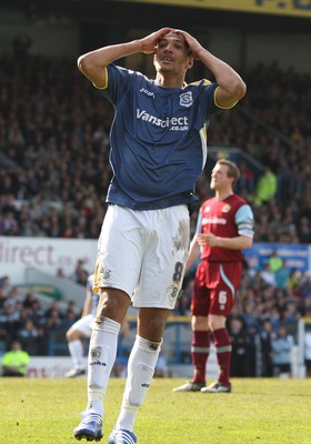 13.04.09.. Cardiff City v Burnley, Coca Cola Championship -  Cardiff's Jay Bothroyd rues a missed opportunity to score 
