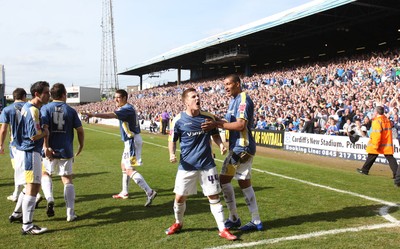 13.04.09.. Cardiff City v Burnley, Coca Cola Championship -  Cardiff's Ross McCormack and Jay Bothroyd celebrate after City's first goal 