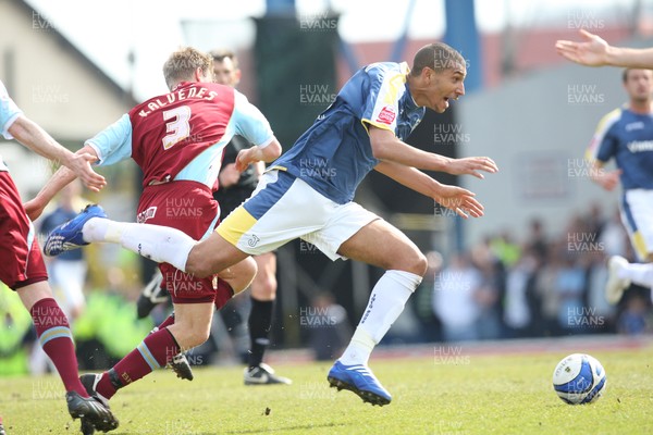 13.04.09.. Cardiff City v Burnley, Coca Cola Championship -  Cardiff's Jay Bothroyd is brought down by Burnley's Christian Kalvenes  