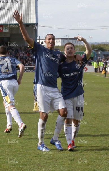 13.04.09.. Cardiff City v Burnley, Coca Cola Championship -  Cardiff's goalscorers Ross McCormack and Jay Bothroyd celebrate after City's second goal 