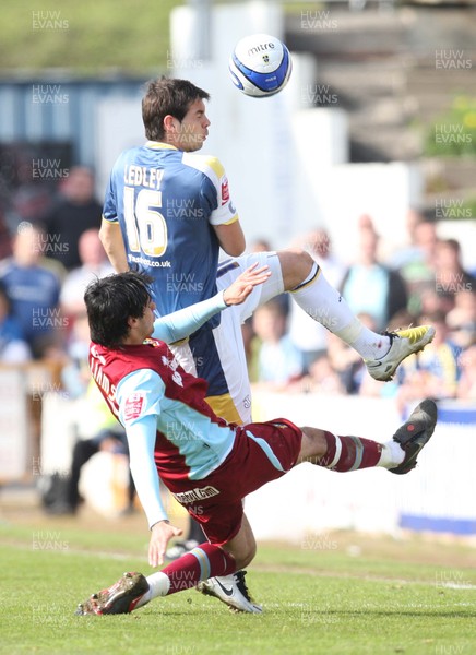 13.04.09.. Cardiff City v Burnley, Coca Cola Championship -  Cardiff's Joe Ledley is challenged by Burnley's Rhys Williams  
