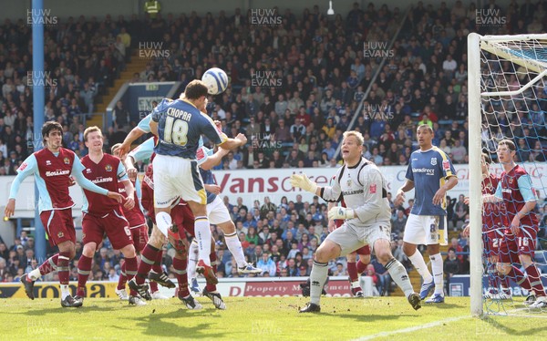 13.04.09.. Cardiff City v Burnley, Coca Cola Championship -  Cardiff's Michael Chopra heads at goal 
