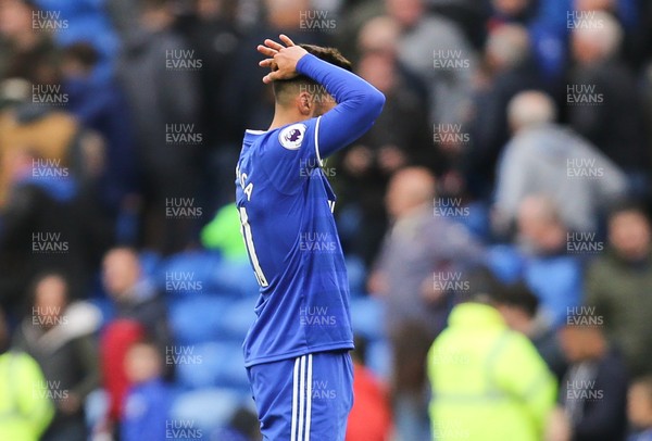 300918 - Cardiff City v Burnley, Premier League - Victor Camarasa of Cardiff City reflects on the match at the end of the game