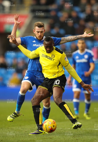 210117 - Cardiff City v Burton Albion, Sky Bet Championship - Lucas Akins of Burton Albion is put under pressure by Joe Ralls of Cardiff City