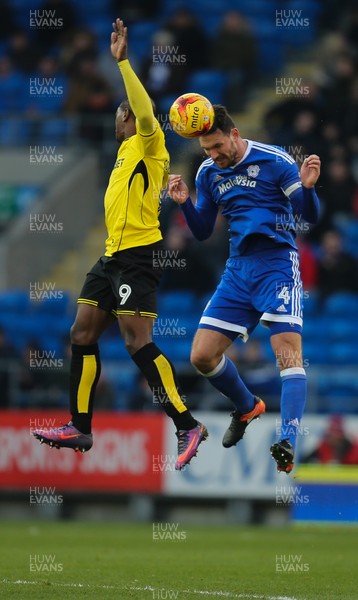 210117 - Cardiff City v Burton Albion, Sky Bet Championship - Sean Morrison of Cardiff City wins the ball from Marvin Sordell of Burton Albion