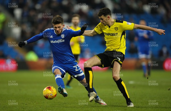 210117 - Cardiff City v Burton Albion, Sky Bet Championship - Matthew Kennedy of Cardiff City takes on Tom Flanagan of Burton Albion