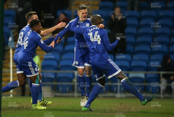 210117 - Cardiff City v Burton Albion, Sky Bet Championship - Rhys Healey of Cardiff City celebrates with Sol Bamba of Cardiff City after scoring goal