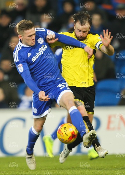 210117 - Cardiff City v Burton Albion, Sky Bet Championship - Rhys Healey of Cardiff City and John Brayford of Burton Albion compete for the ball