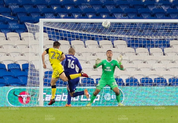 220817 - Cardiff City v Burton Albion, Carabao Cup Round 2 - Ben Fox of Burton Albion beats Cardiff City goalkeeper Brian Murphy to score the second goal