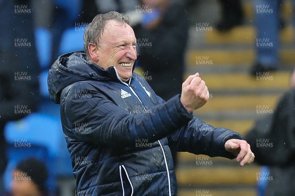 300318 - Cardiff City v Burton Albion, Sky Bet Championship - Cardiff City manager Neil Warnock celebrates at the end of the match