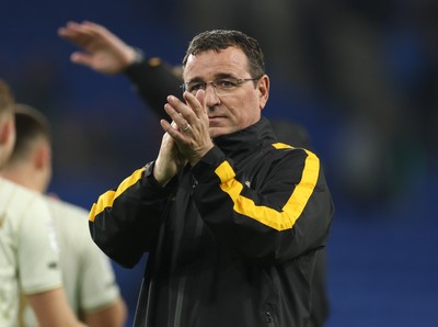 300925 - Cardiff City v Burton Albion, EFL Sky Bet League 1 - Burton Albion manager Gary Bowyer celebrates at the end of the match