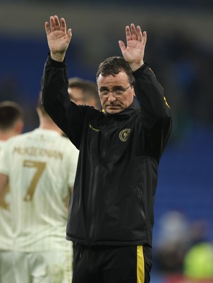 300925 - Cardiff City v Burton Albion, EFL Sky Bet League 1 - Burton Albion manager Gary Bowyer celebrates at the end of the match