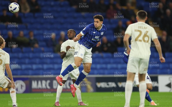 300925 - Cardiff City v Burton Albion, EFL Sky Bet League 1 - Yousef Salech of Cardiff City heads at goal