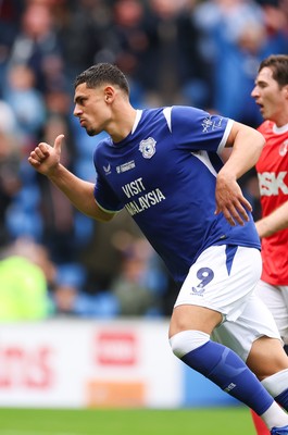 190926 Cardiff City v Charlton Athletic, EFL Sky Bet Championship - Yousef Salech of Cardiff City celebrates after scoring the second goal