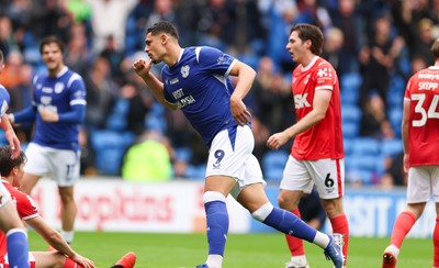 190926 Cardiff City v Charlton Athletic, EFL Sky Bet Championship - Yousef Salech of Cardiff City celebrates after scoring the second goal