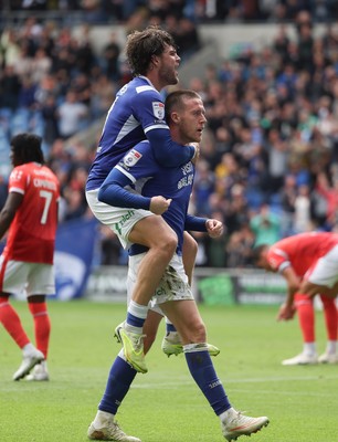 190926 Cardiff City v Charlton Athletic, EFL Sky Bet Championship - Jack Moylan of Cardiff City celebrates with Ollie Tanner of Cardiff City after scoring the third goal
