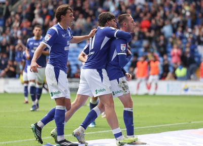 190926 Cardiff City v Charlton Athletic, EFL Sky Bet Championship - Jack Moylan of Cardiff City celebrates with Ollie Tanner of Cardiff City after scoring the third goal
