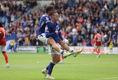 190926 Cardiff City v Charlton Athletic, EFL Sky Bet Championship - Jack Moylan of Cardiff City celebrates with Ollie Tanner of Cardiff City after scoring the third goal
