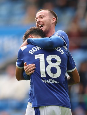 190926 Cardiff City v Charlton Athletic, EFL Sky Bet Championship - Jack Moylan of Cardiff City celebrates with Alex Robertson of Cardiff City after scoring the third goal